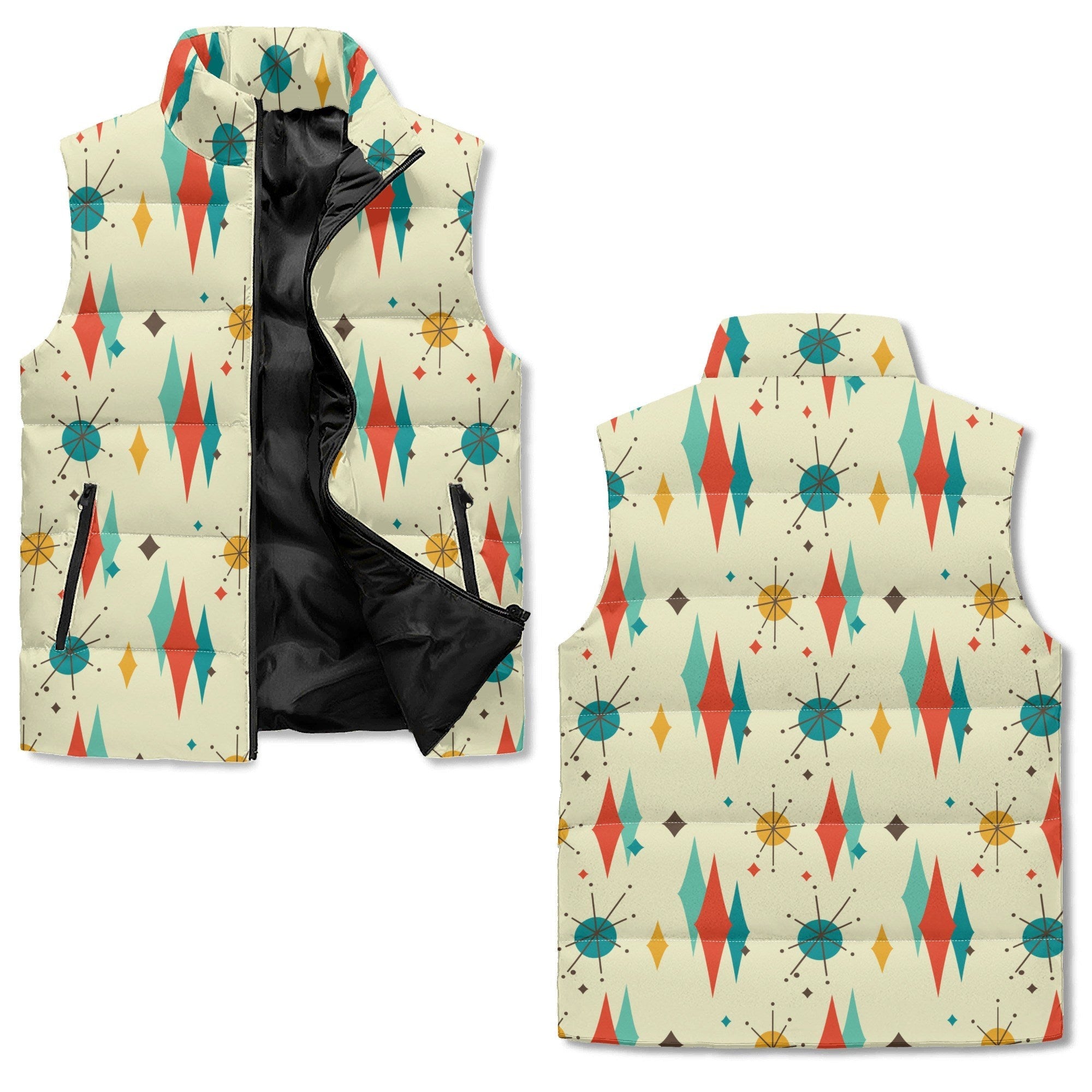 Kate McEnroe New York Franciscan Diamond Starburst Mid Century Modern Puffer JacketPuffer VestsN7M75XGW-1