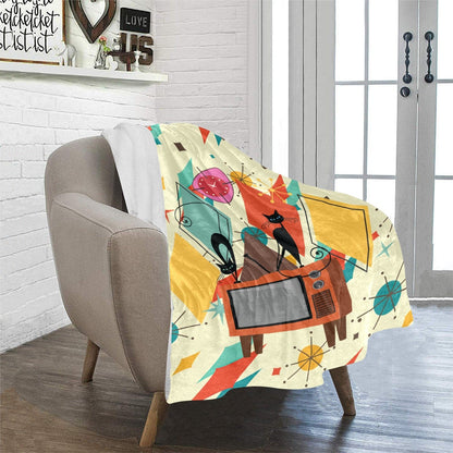 Kate McEnroe New York Franciscan Diamond Starburst Mid Mod Atomic Cat Retro TV Sherpa Fleece Plush Blanket, Cozy Mid Century Modern Sofa Blanket - 128982023Blankets56974009421865057538