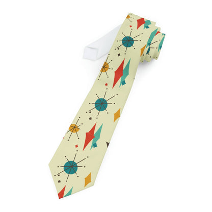 Kate McEnroe New York Franciscan Diamond Starburst Necktie, Mid Century Modern Aqua Mustard Yellow, Cream Retro Geometric Men&