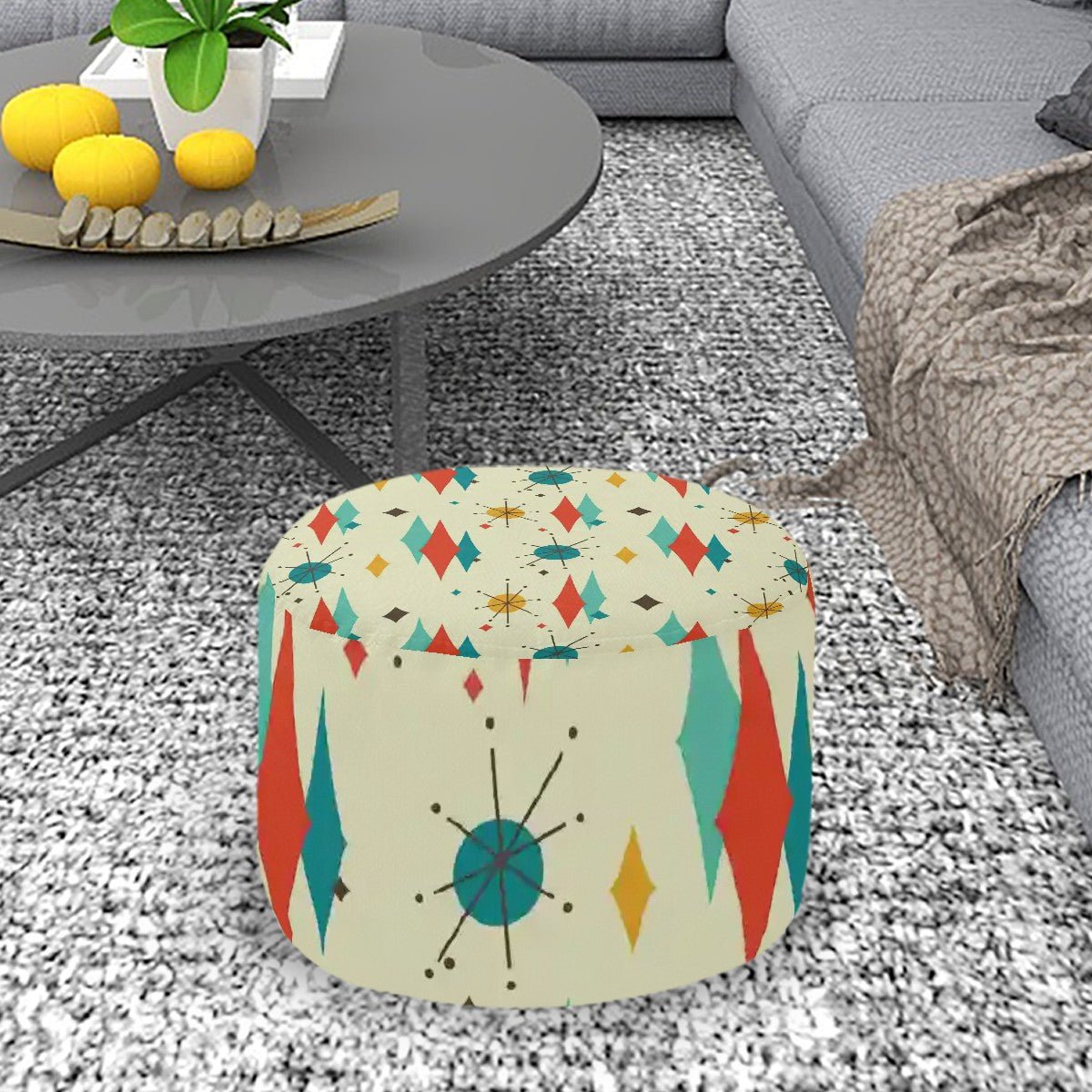 Kate McEnroe New York Franciscan Diamond Starburst Ottoman, Mid Century Modern Retro 50s Geometric Pouf, Atomic Age Accent, MCM Living Room FurnitureOttomansQY7GXFywjh