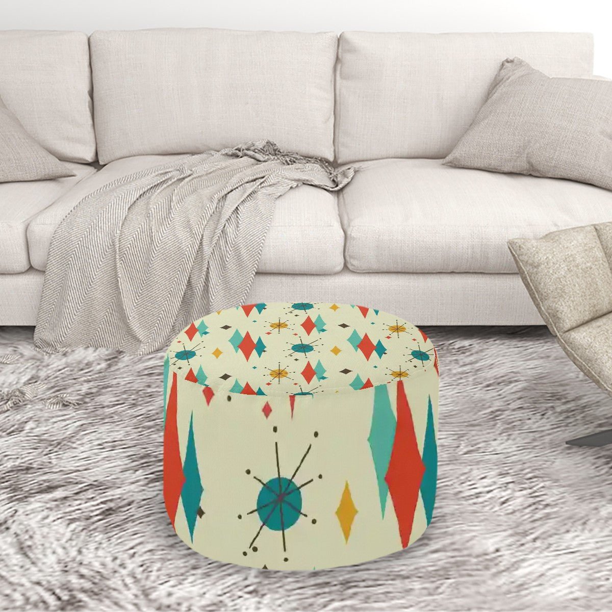 Kate McEnroe New York Franciscan Diamond Starburst Ottoman, Mid Century Modern Retro 50s Geometric Pouf, Atomic Age Accent, MCM Living Room FurnitureOttomansQY7GXFywjh