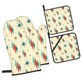 Kate McEnroe New York Franciscan Diamond Starburst Oven Mitts and Pot Holders Set, Mid century Modern Kitchen AccessoriesOven Mitts & Pot Holder SetH5KRTB-ABOZI6-8VIID7