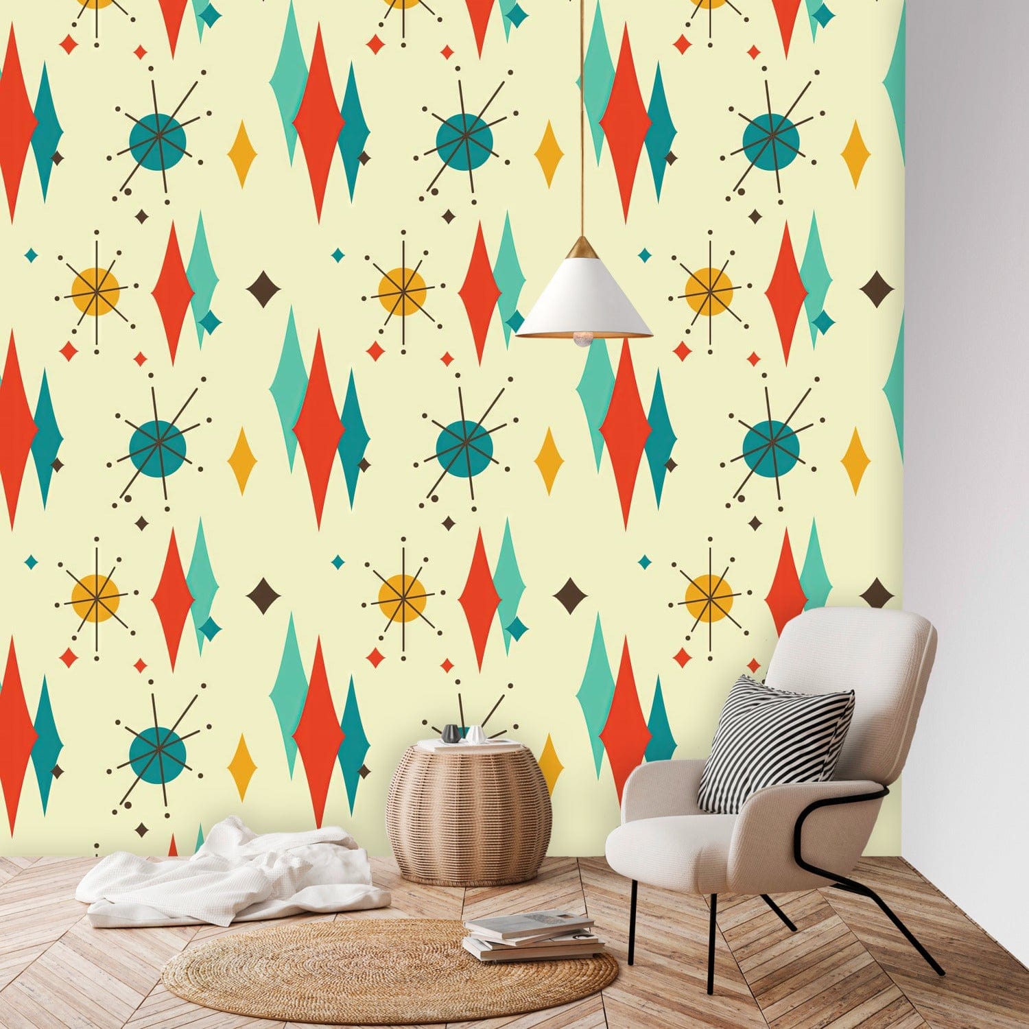 Kate McEnroe New York Franciscan Diamond Starburst Peel And Stick Wall Murals, Mid century Modern Retro 50s Wallpaper DecorWallpaper106671