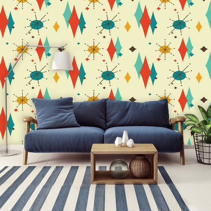 Kate McEnroe New York Franciscan Diamond Starburst Peel And Stick Wall Murals, Mid century Modern Retro 50s Wallpaper DecorWallpaper106672