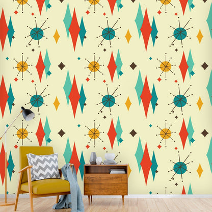 Kate McEnroe New York Franciscan Diamond Starburst Peel And Stick Wall Murals, Mid century Modern Retro 50s Wallpaper DecorWallpaper106673