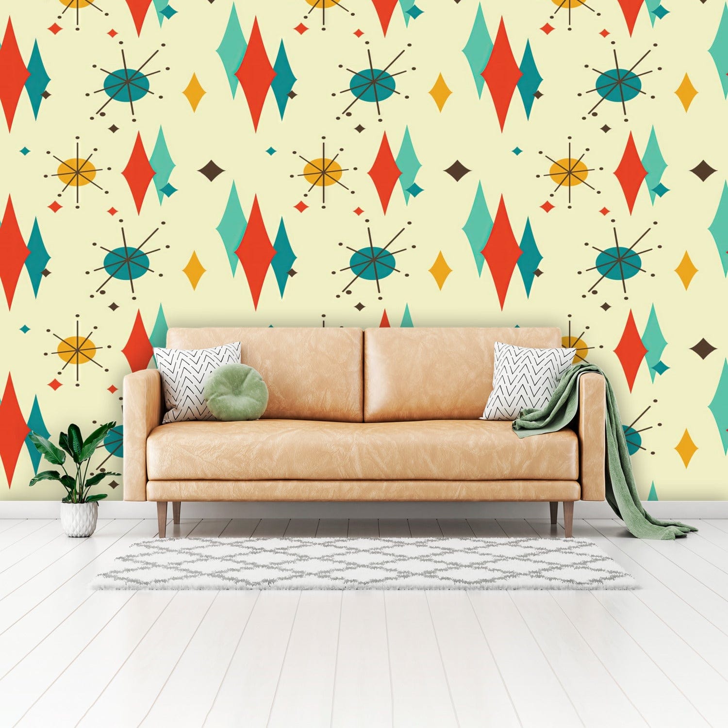 Kate McEnroe New York Franciscan Diamond Starburst Peel And Stick Wall Murals, Mid century Modern Retro 50s Wallpaper DecorWallpaper106674