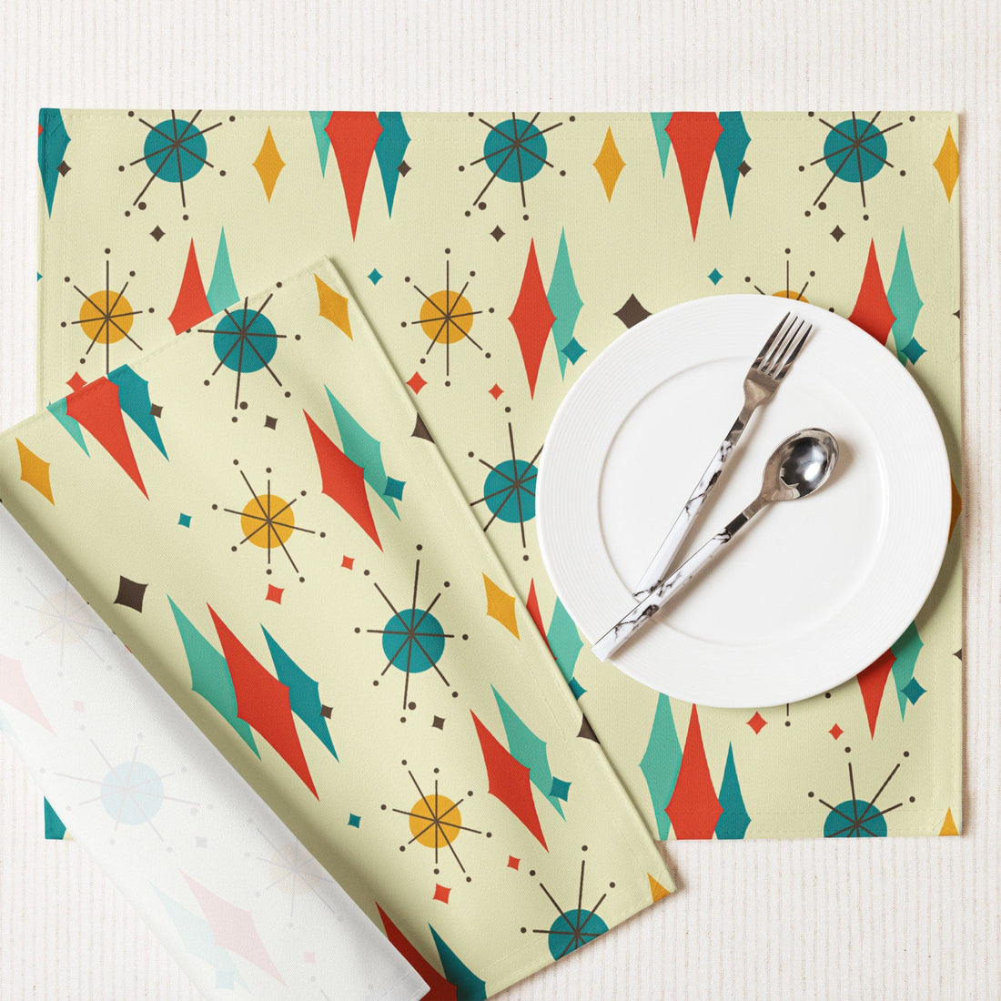 Kate McEnroe New York Franciscan Diamond Starburst Placemat, Set of 4, Mid Century Modern Dining Decor, Retro Atomic Table Mats, Vintage Kitchen Place SettingPlacemats65E3FA074DD55_17484