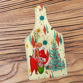 Kate McEnroe New York Franciscan Diamond Starburst Retro 1950s Vintage Kitsch Christmas Card Art Wine Bottle Shape Glass Cutting Board, MCM Holiday KitchenwareCutting BoardsPTG-FSB-GCB-4