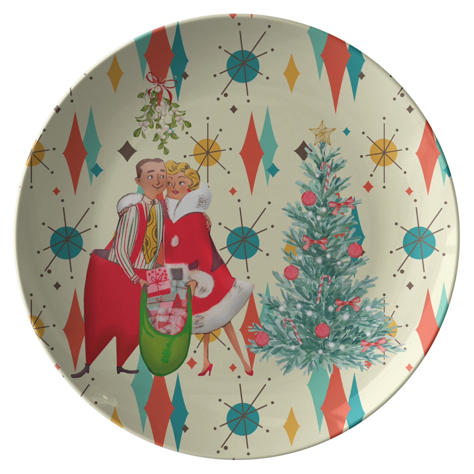 Kate McEnroe New York Franciscan Diamond Starburst Retro Vintage 50s Kitsch Christmas Card Art Dinner PlatePlates9820SINGLE