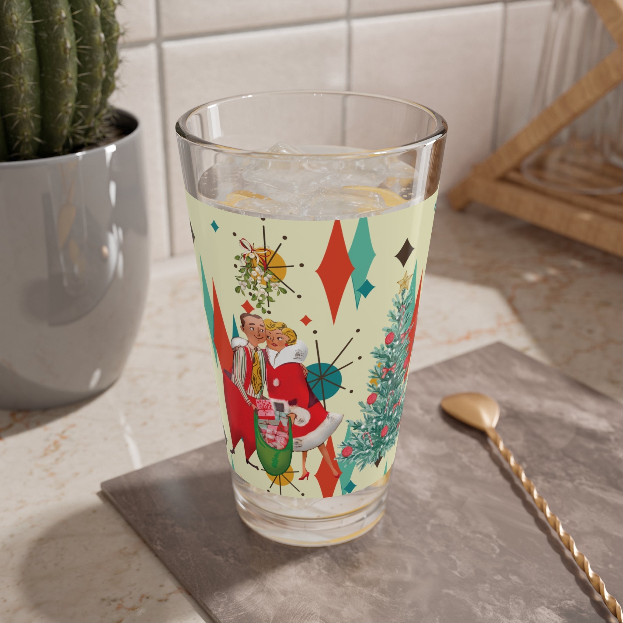 Kate McEnroe New York Franciscan Diamond Starburst Retro Vintage 50s Kitsch Christmas Card Art Glassware, MCM Barware, Cocktail, Drinking GlassMixing Glasses29948670316231229892