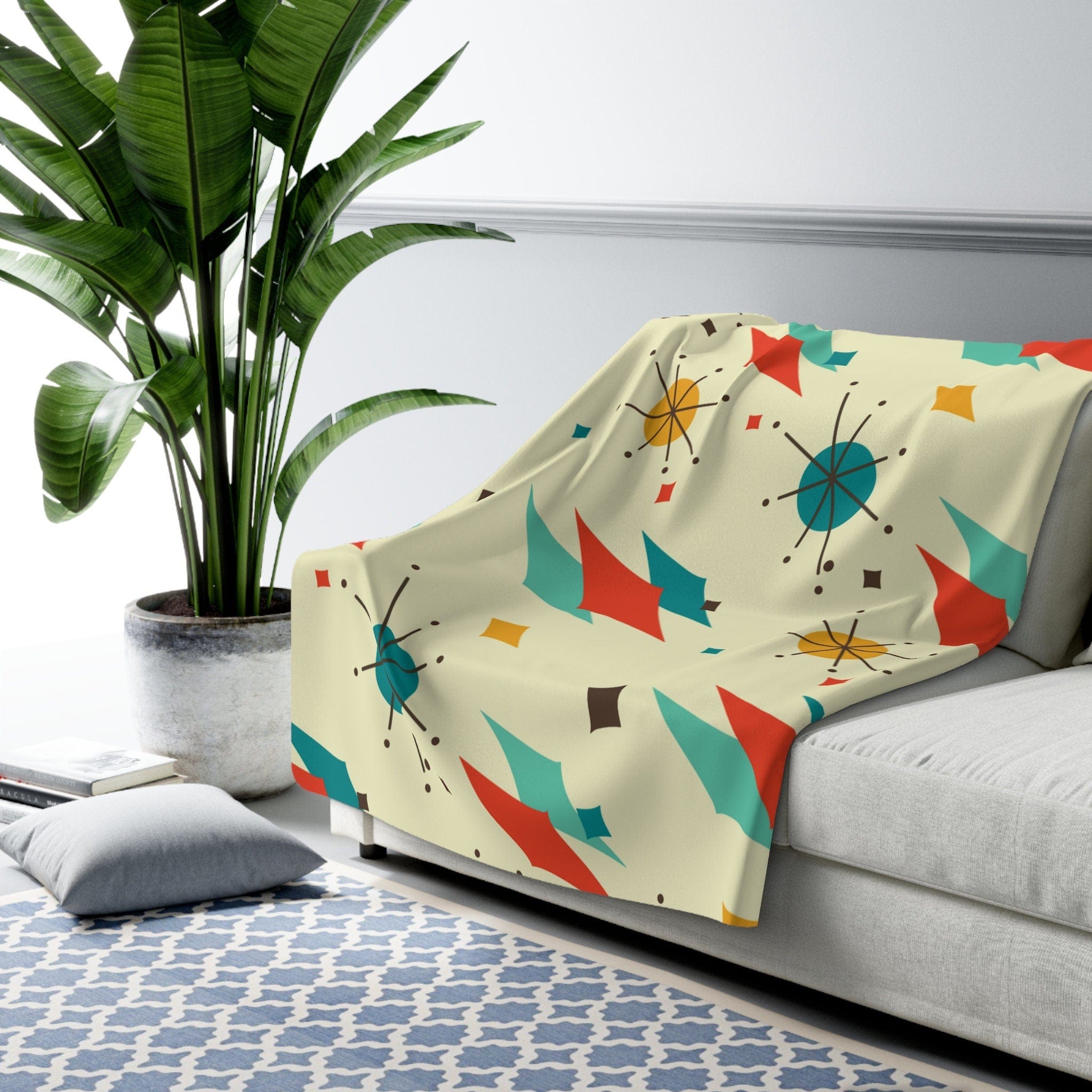 Kate McEnroe New York Franciscan Diamond Starburst Sherpa Plush Blanket, Mid Century Modern Retro Geometric Living Room, Bedroom Decor - 13409123Blankets74518425857115659847