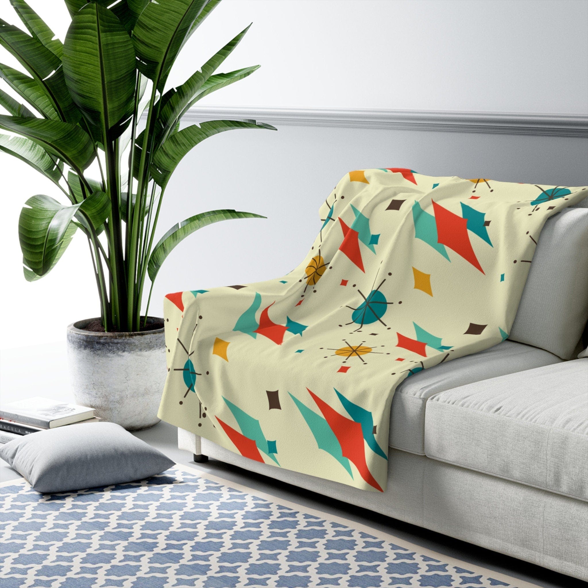 Kate McEnroe New York Franciscan Diamond Starburst Sherpa Plush Blanket, Mid Century Modern Retro Geometric Living Room, Bedroom Decor - 13409123Blankets74518425857115659847