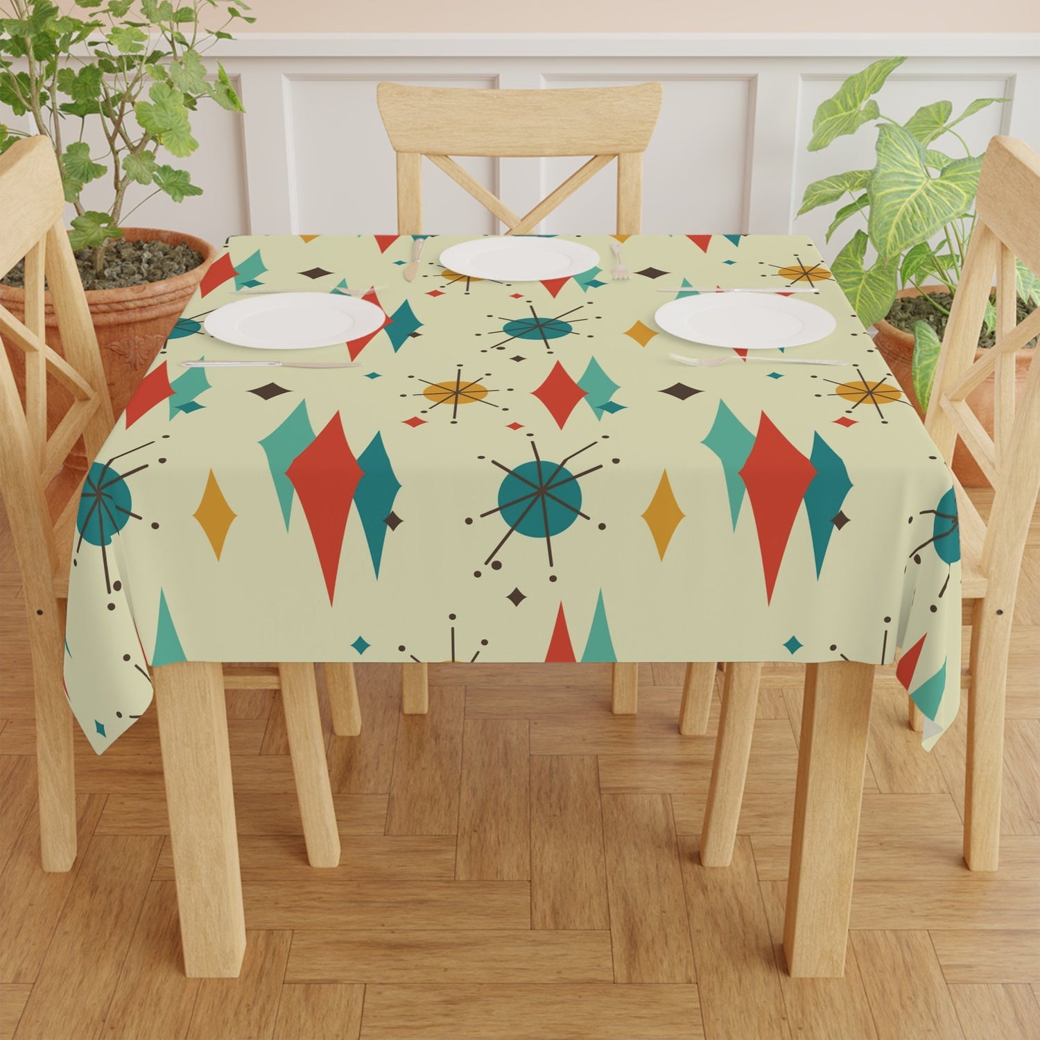 Kate McEnroe New York Franciscan Diamond Starburst Tablecloth, Mid Century Modern Retro Dining Table DecorTablecloths26937961108452805707