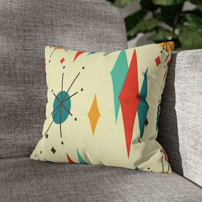 Printify Franciscan Diamond Starburst Throw Pillow Covers in Mid Century Modern Orange, Teal, Cream Hues, Retro 50s MCM Cushion Cover Home Decor 14&quot; × 14&quot; 21671197567335700644