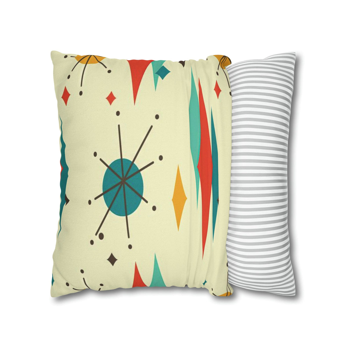 Kate McEnroe New York Franciscan Diamond Starburst Throw Pillow Covers in Mid Century Modern Orange, Teal, Cream Hues, Retro 50s MCM Cushion CoverThrow Pillow Covers79205268599661753187