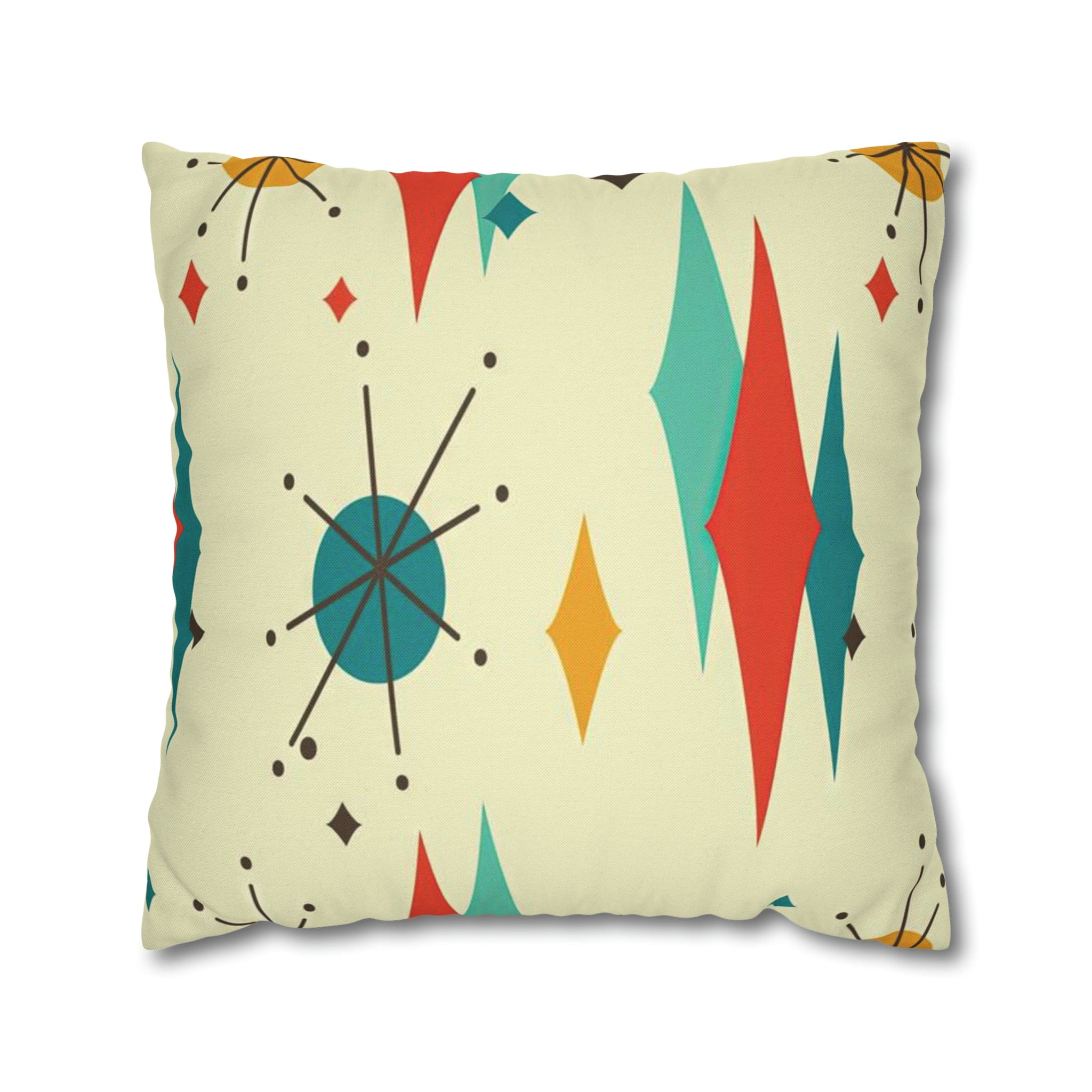 Kate McEnroe New York Franciscan Diamond Starburst Throw Pillow Covers in Mid Century Modern Orange, Teal, Cream Hues, Retro 50s MCM Cushion CoverThrow Pillow Covers17942588648012554555