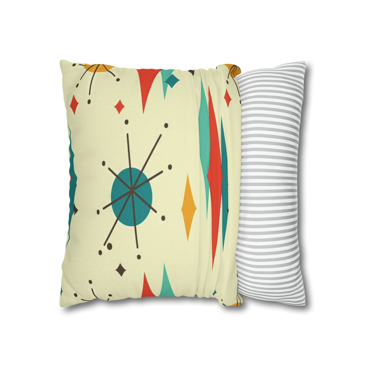 Kate McEnroe New York Franciscan Diamond Starburst Throw Pillow Covers in Mid Century Modern Orange, Teal, Cream Hues, Retro 50s MCM Cushion CoverThrow Pillow Covers79205268599661753187