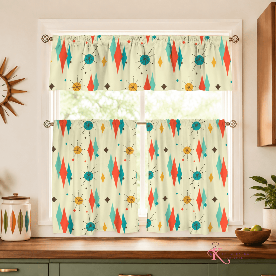 Kate McEnroe New York Franciscan Diamond Starburst Tier Valance Curtain SetValancesD3377563