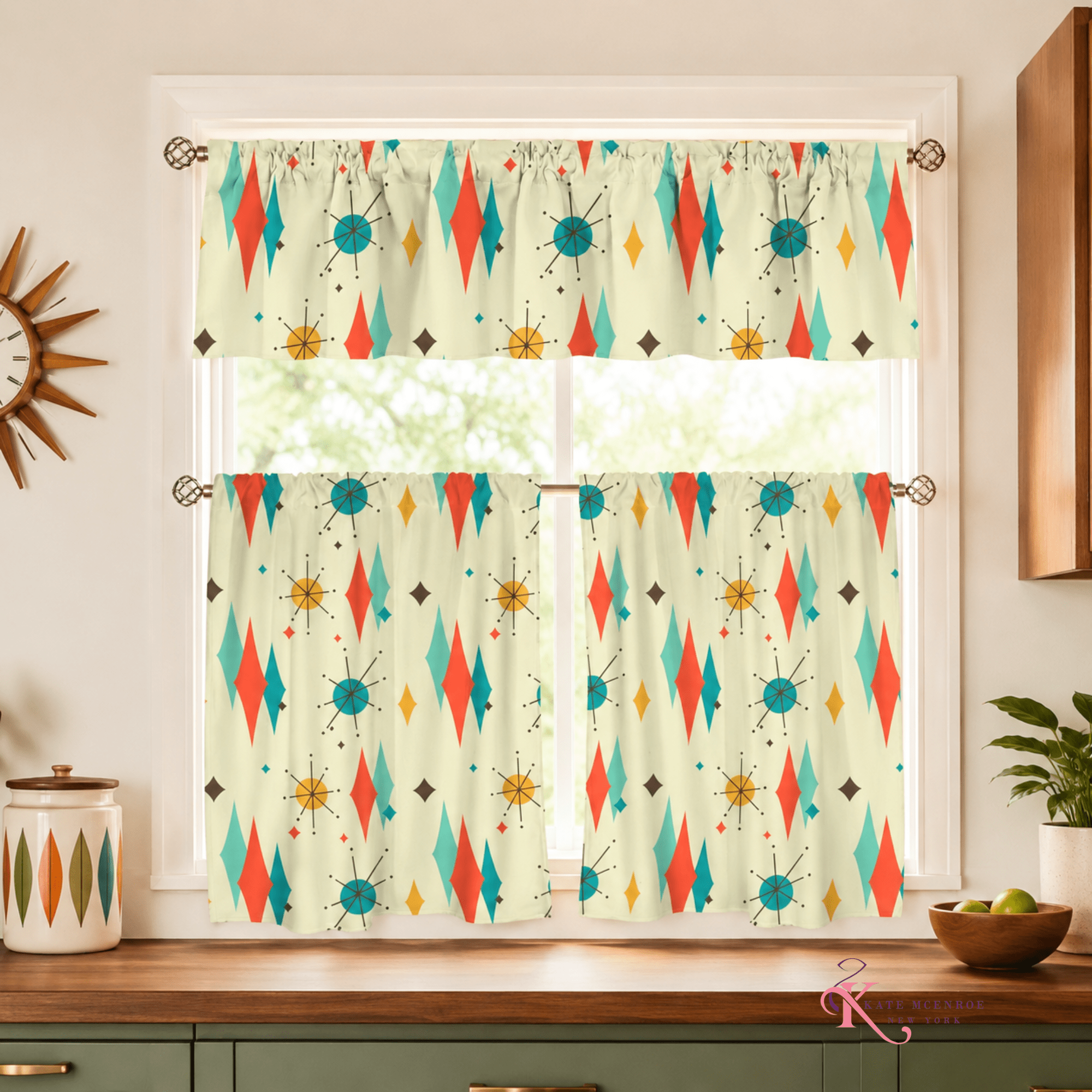 Kate McEnroe New York Franciscan Diamond Starburst Tier Valance Curtain SetValancesD3377563