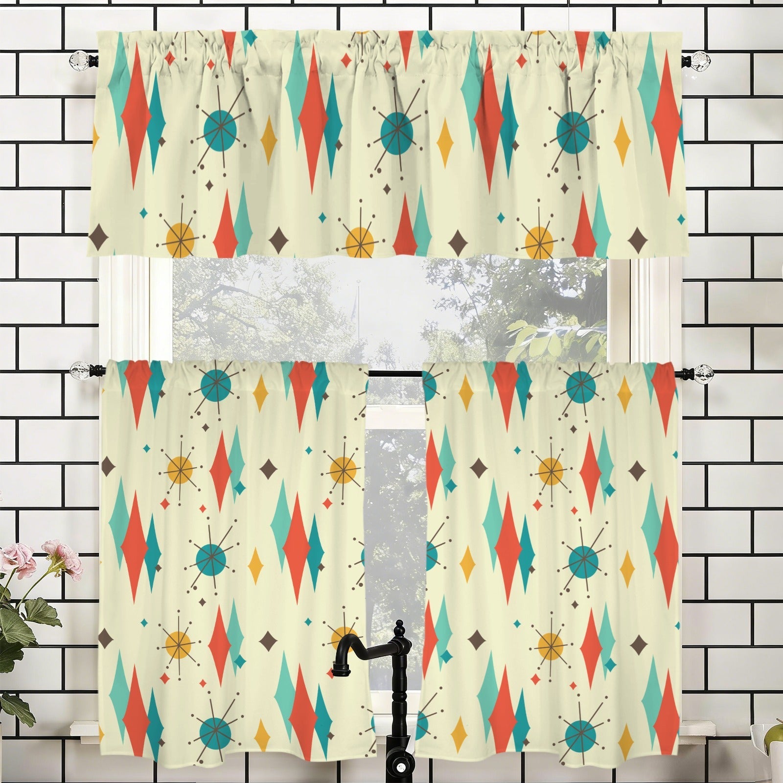 Kate McEnroe New York Franciscan Diamond Starburst Tier Valance Curtain SetValancesD3377563