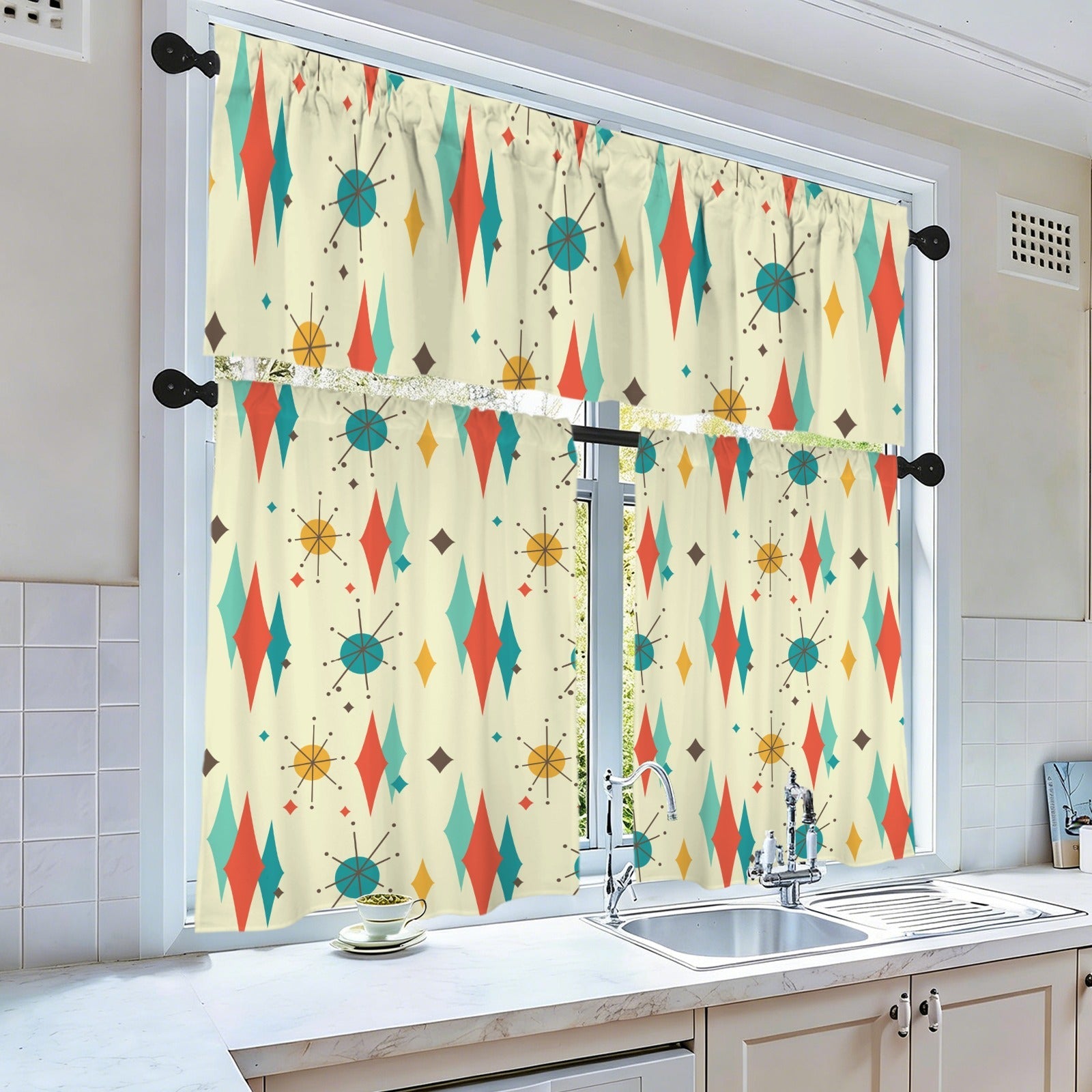 Kate McEnroe New York Franciscan Diamond Starburst Tier Valance Curtain SetValancesD3377563