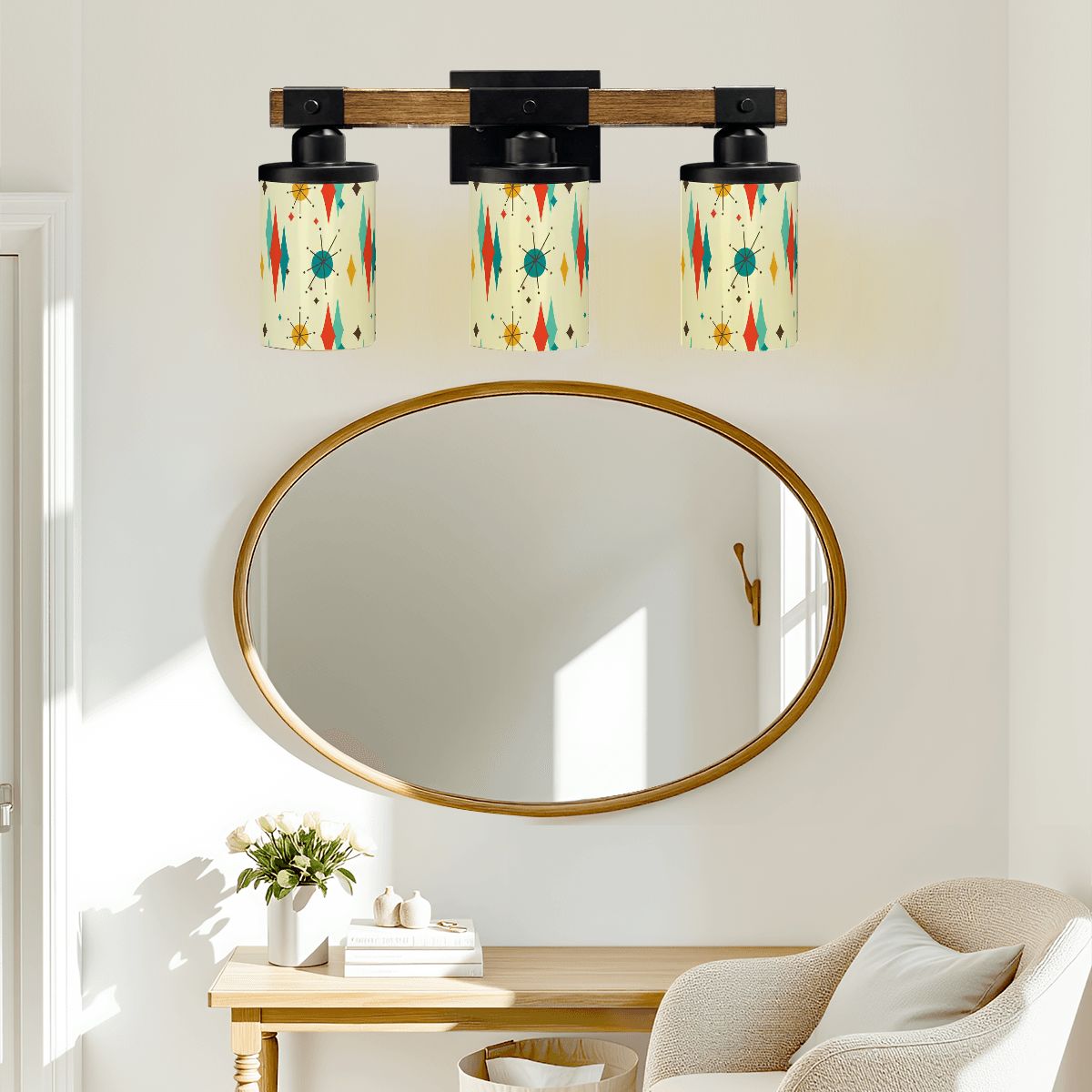 Kate McEnroe New York Franciscan Diamond Starburst Vanity Light, Mid Century Modern 50s Retro 3 - Light FixtureVanity Light FixturesJWloa5M8N3