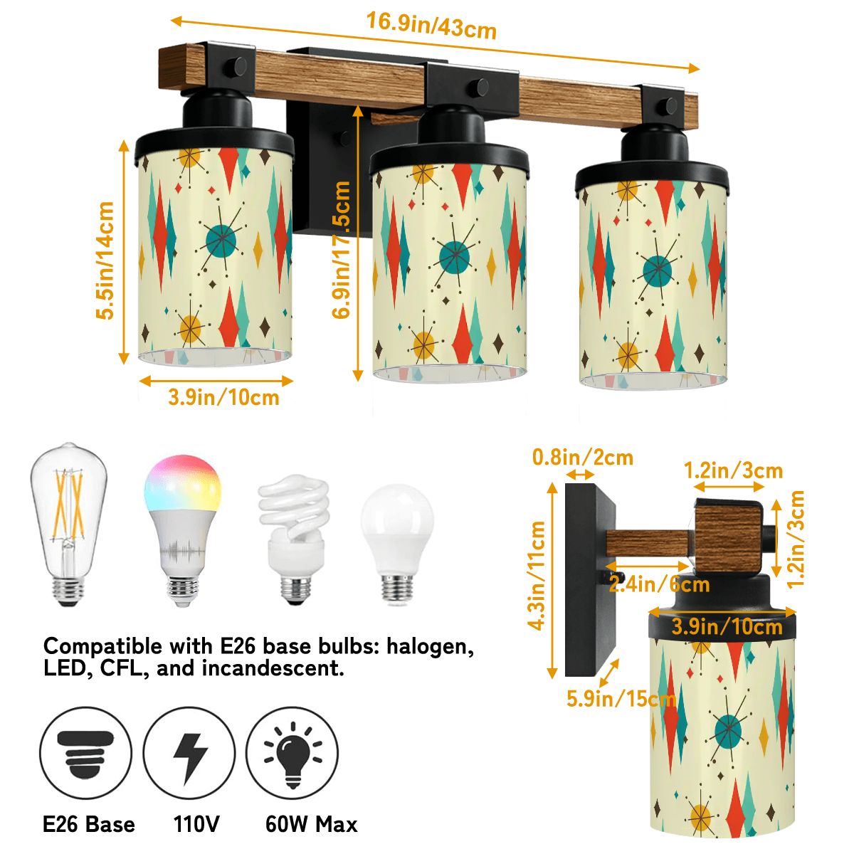 Kate McEnroe New York Franciscan Diamond Starburst Vanity Light, Mid Century Modern 50s Retro 3 - Light FixtureVanity Light FixturesJWloa5M8N3