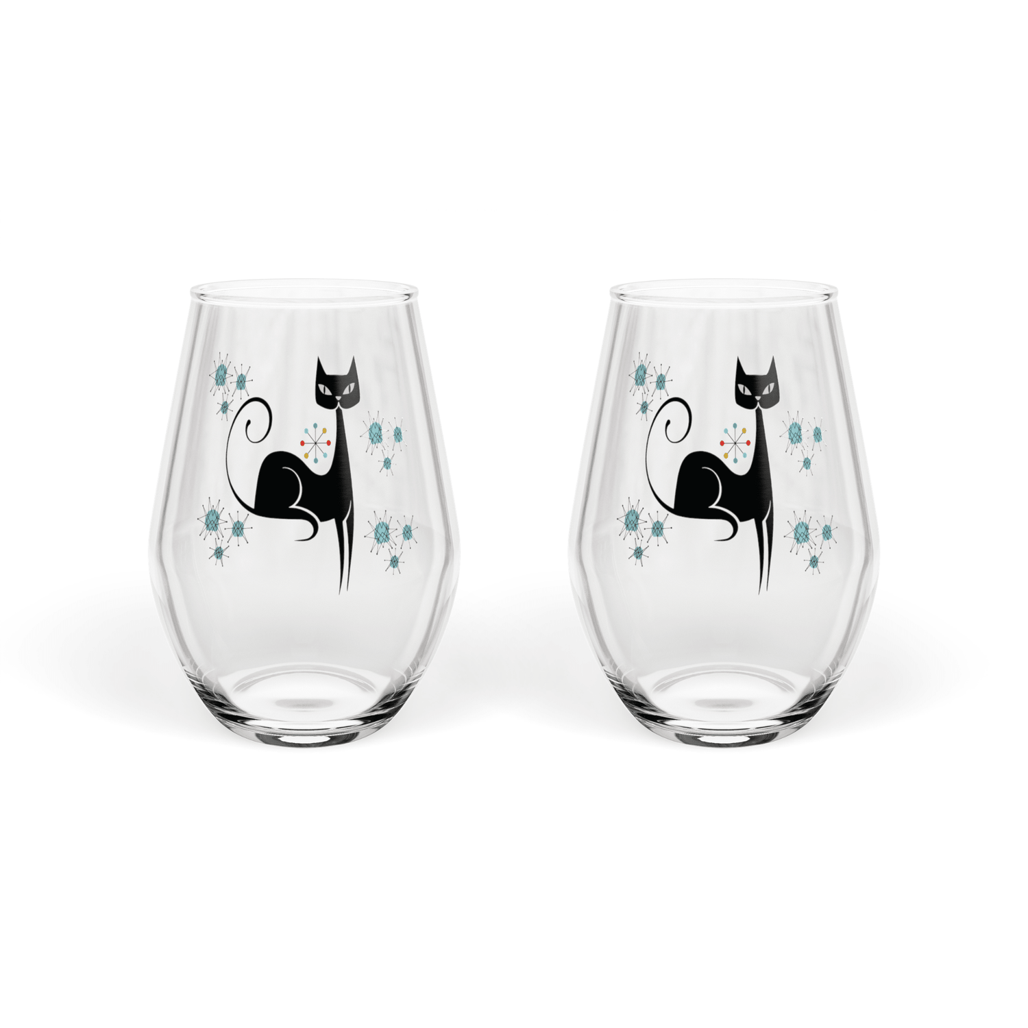 Kate McEnroe New York Franciscan Starburst Atomic Cat Stemless Wine Glass, Mid Century Modern Retro BarwareWine Glasses12541836861827153556