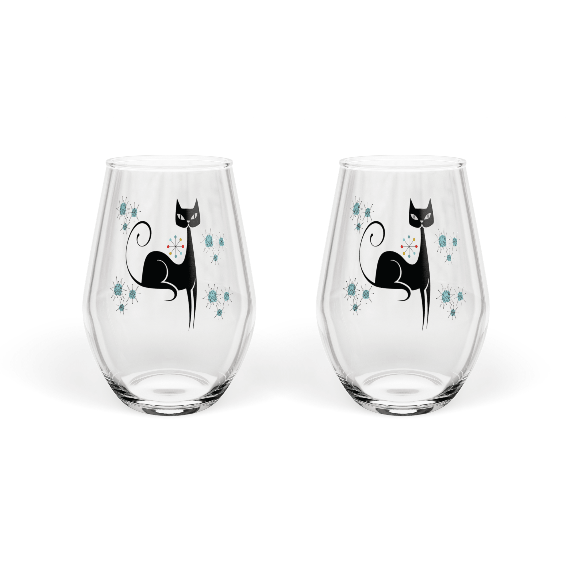 Kate McEnroe New York Franciscan Starburst Atomic Cat Stemless Wine Glass, Mid Century Modern Retro BarwareWine Glasses12541836861827153556