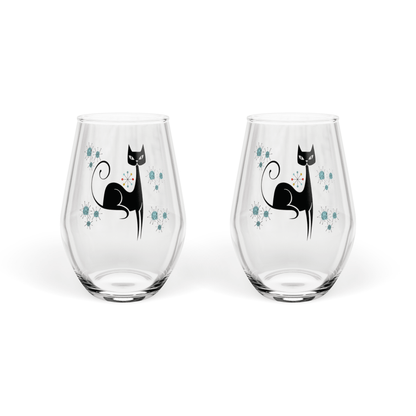 Kate McEnroe New York Franciscan Starburst Atomic Cat Stemless Wine Glass, Mid Century Modern Retro BarwareWine Glasses12541836861827153556