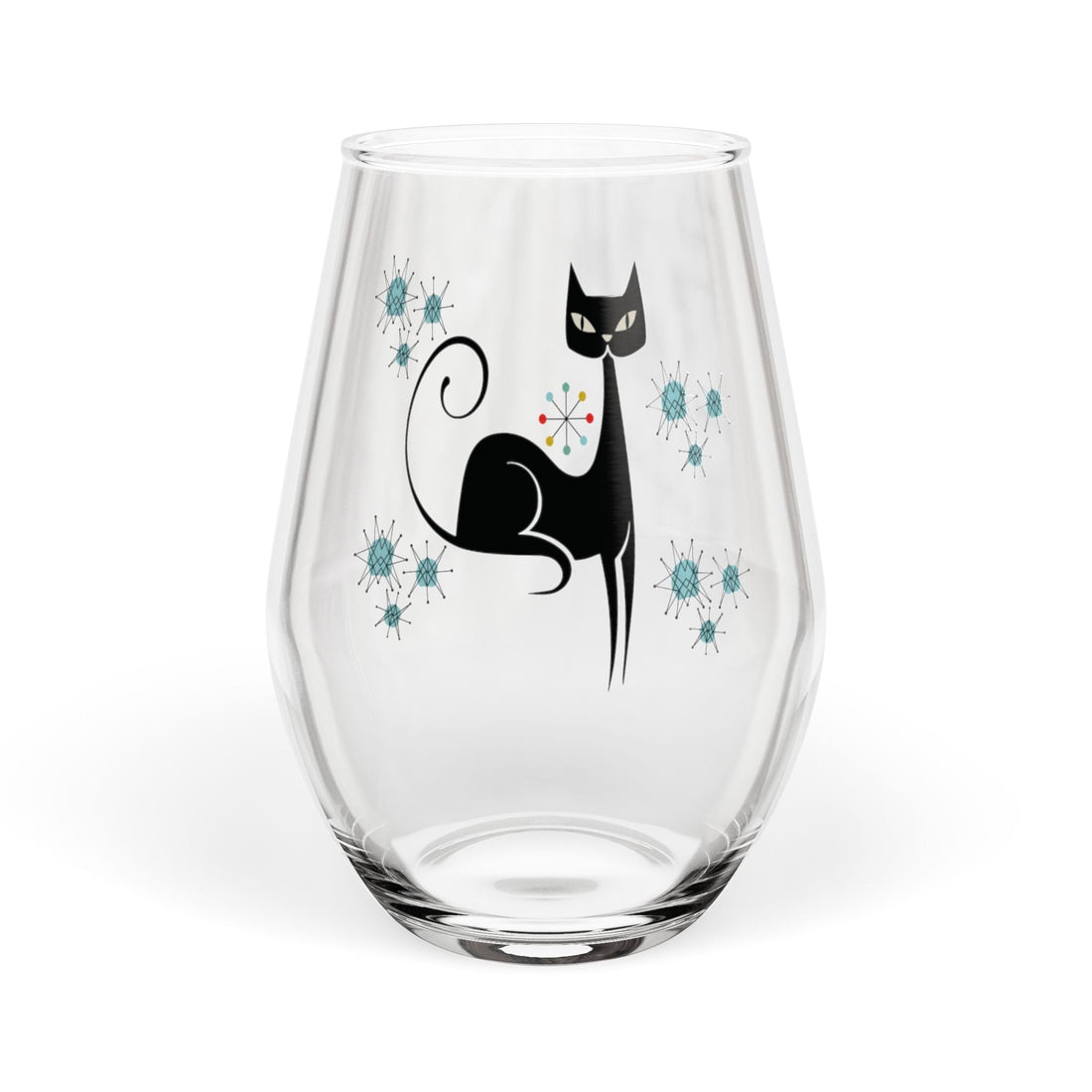 Kate McEnroe New York Franciscan Starburst Atomic Cat Stemless Wine Glass, Mid Century Modern Retro BarwareWine Glasses12541836861827153556