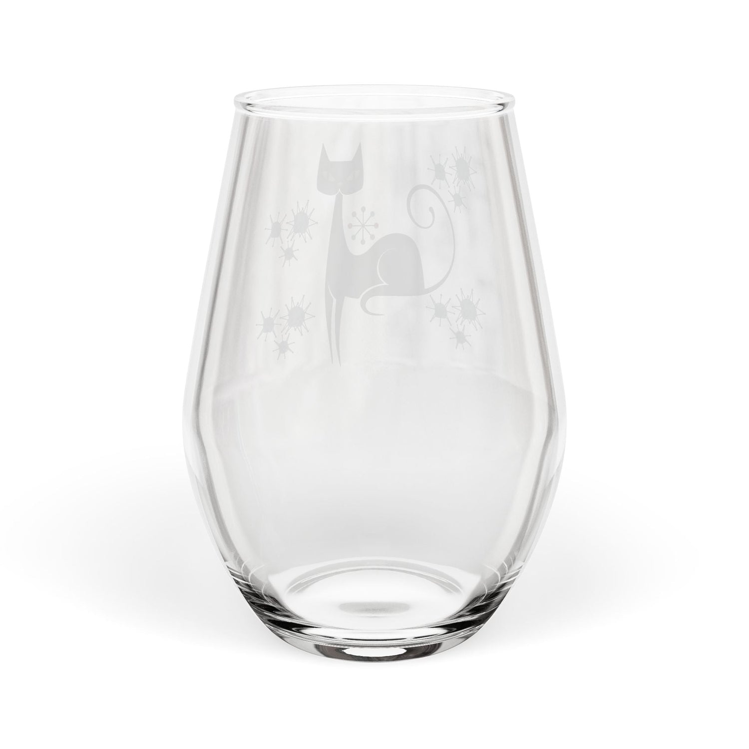 Kate McEnroe New York Franciscan Starburst Atomic Cat Stemless Wine Glass, Mid Century Modern Retro BarwareWine Glasses12541836861827153556