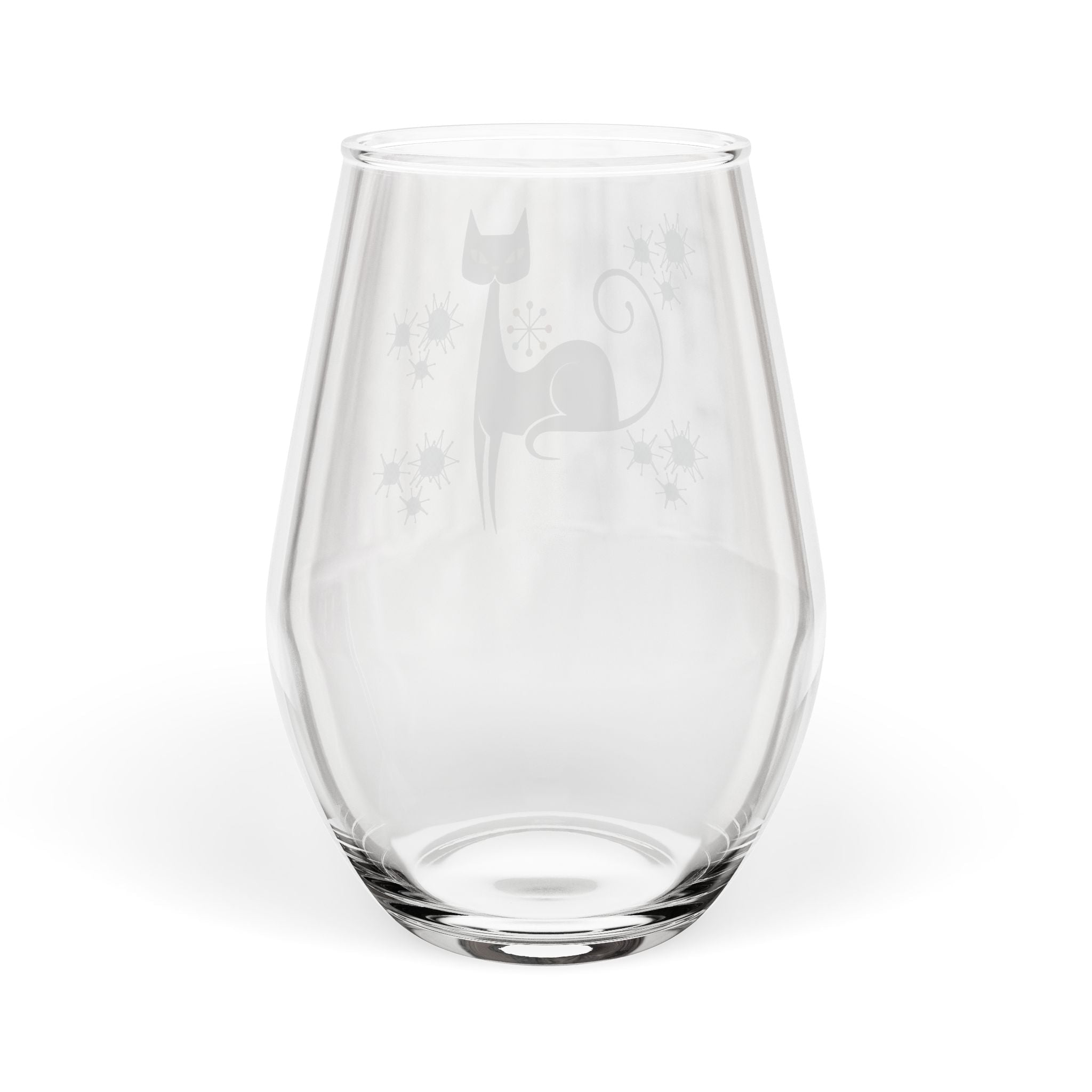 Kate McEnroe New York Franciscan Starburst Atomic Cat Stemless Wine Glass, Mid Century Modern Retro BarwareWine Glasses12541836861827153556