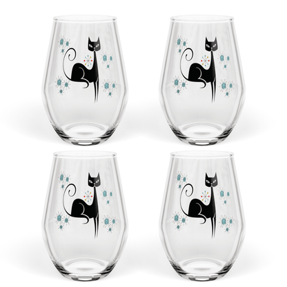 Kate McEnroe New York Franciscan Starburst Atomic Cat Stemless Wine Glass, Mid Century Modern Retro BarwareWine Glasses12541836861827153556