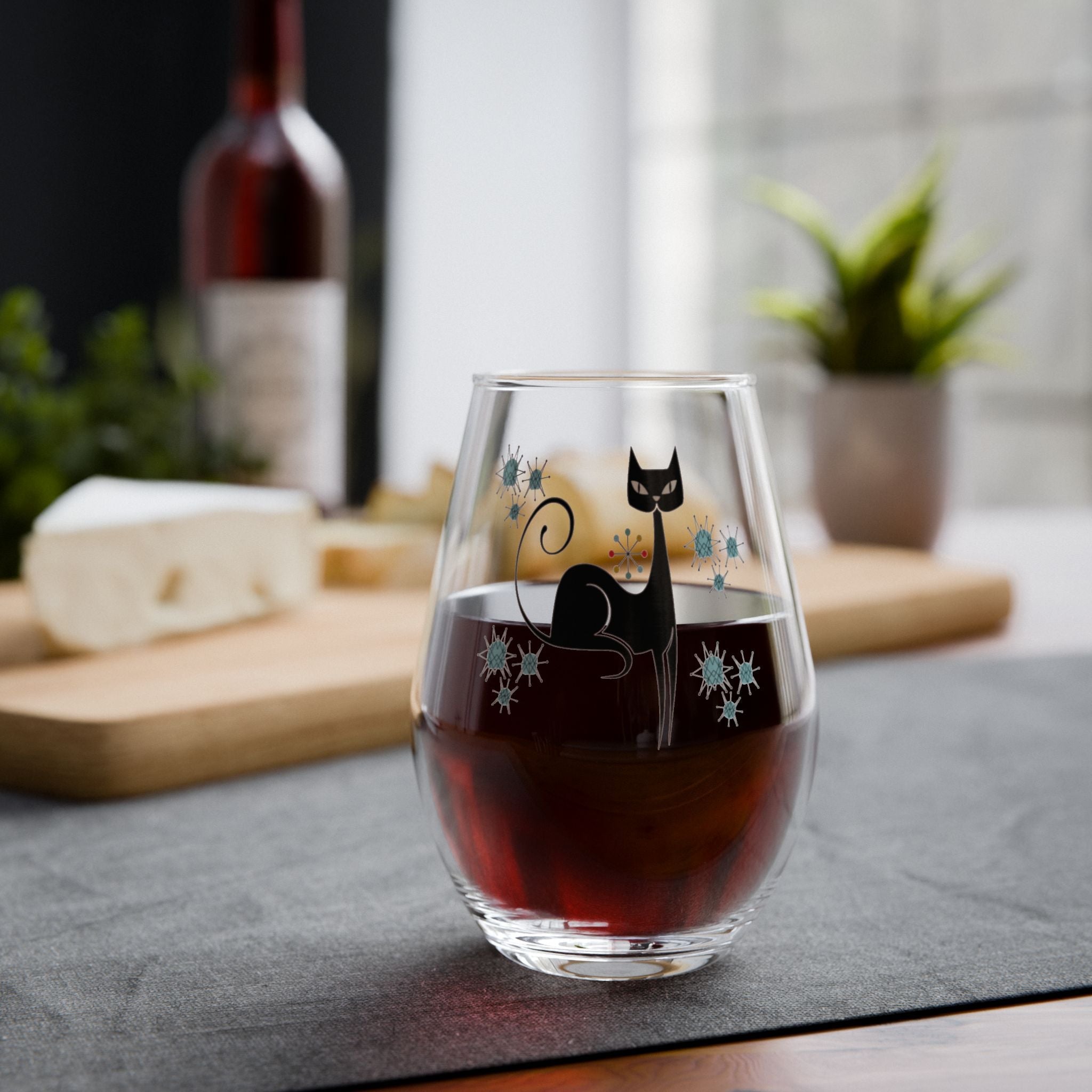 Kate McEnroe New York Franciscan Starburst Atomic Cat Stemless Wine Glass, Mid Century Modern Retro BarwareWine Glasses12541836861827153556