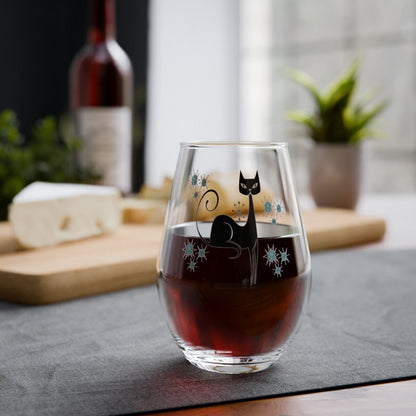 Kate McEnroe New York Franciscan Starburst Atomic Cat Stemless Wine Glass, Mid Century Modern Retro BarwareWine Glasses12541836861827153556