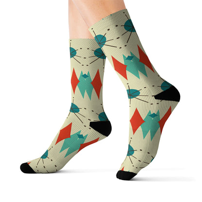 Printify Franciscan Starburst Crew Length Socks, Mid Century Modern Atomic Retro Fleece Lined, Ribbed Tube, Cushioned Bottom Footwear Gifts All Over Prints L 22632117633941885073
