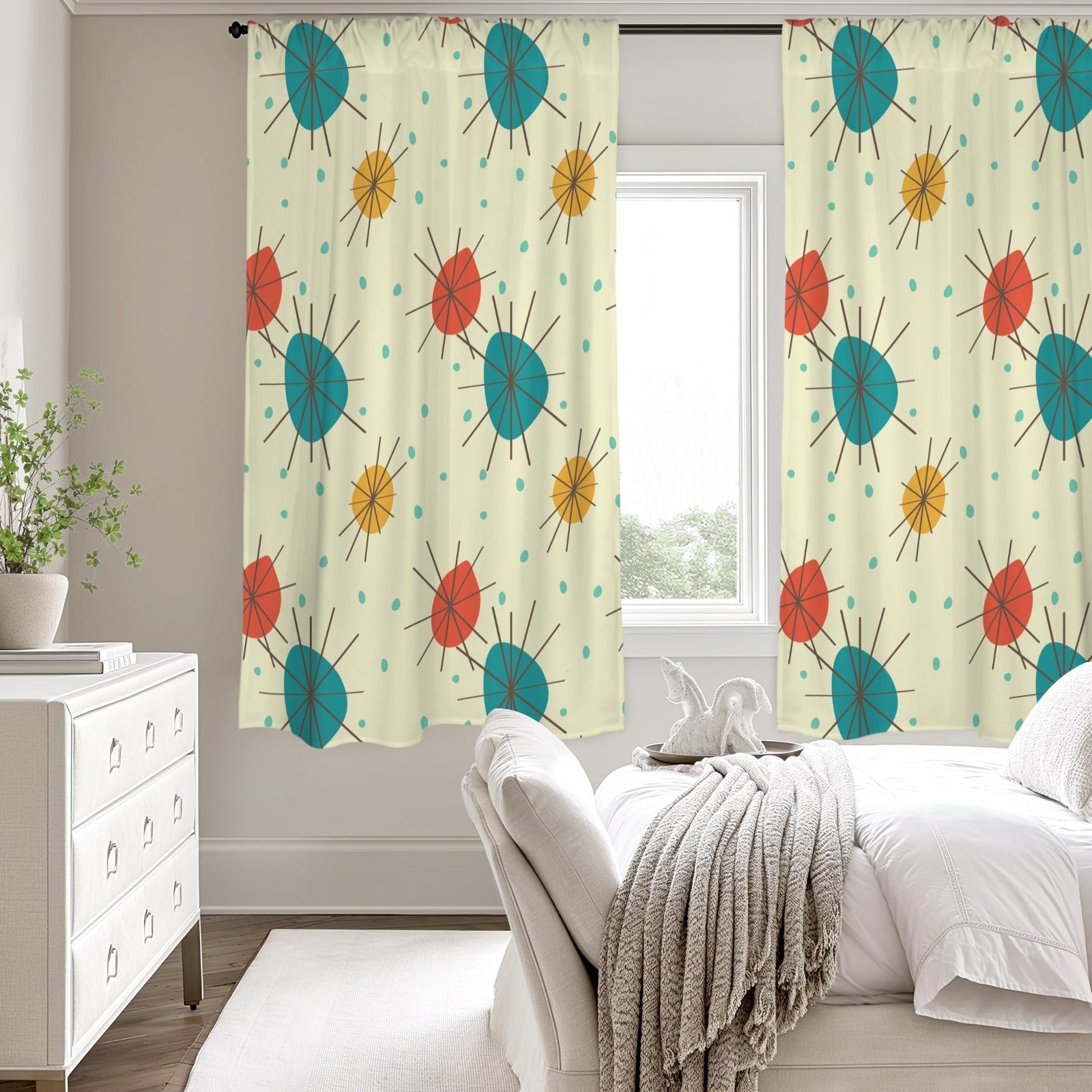 Kate McEnroe New York Franciscan Starburst Curtains, Mid Century Modern MCM Retro Set of 2 Window PanelsWindow CurtainsD3327564