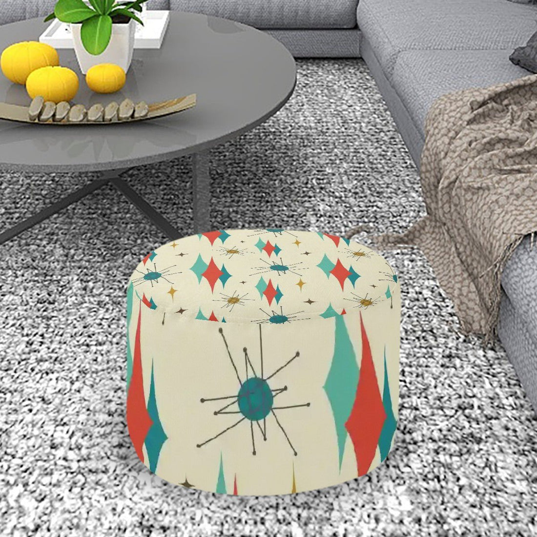 Kate McEnroe New York Franciscan Starburst Mid Century Modern Ottoman, Retro 50s Geometric Diamond Pouf, Atomic Age Accent, MCM Living Room FurnitureOttomansES2dZxUSY6