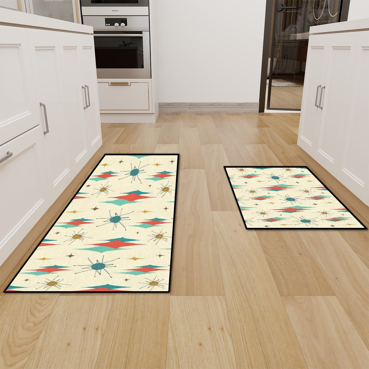Kate McEnroe New York Franciscan Starburst Mid Century Modern Rug Set, Retro 50s MCM Starburst Floor MatKitchen Floor Mats7vDZ4aLmgd