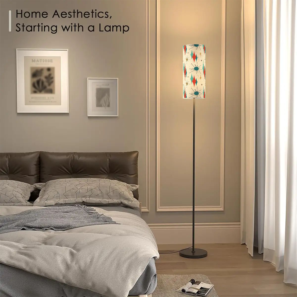 Kate McEnroe New York Franciscan Starburst Mid Century Modern Standing Floor Lamp, 50s MCM Floor Lighting, Retro Teal Orange Starburst Accent LampSlim Floor LampsLampshade19