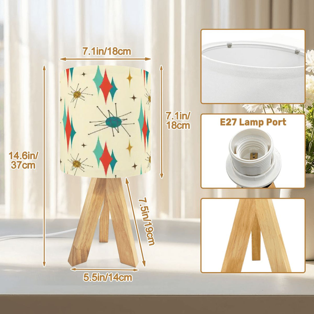 Kate McEnroe New York Franciscan Starburst Mid Century Modern Tripod Table LampTable LampsEnCXWoVTBT