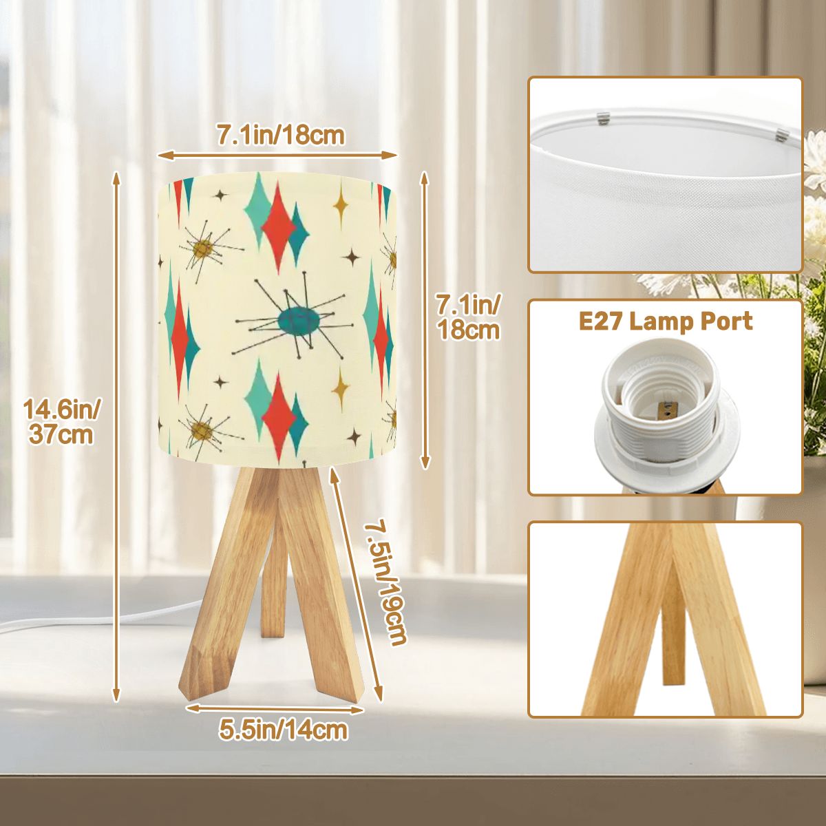 Kate McEnroe New York Franciscan Starburst Mid Century Modern Tripod Table LampTable LampsEnCXWoVTBT