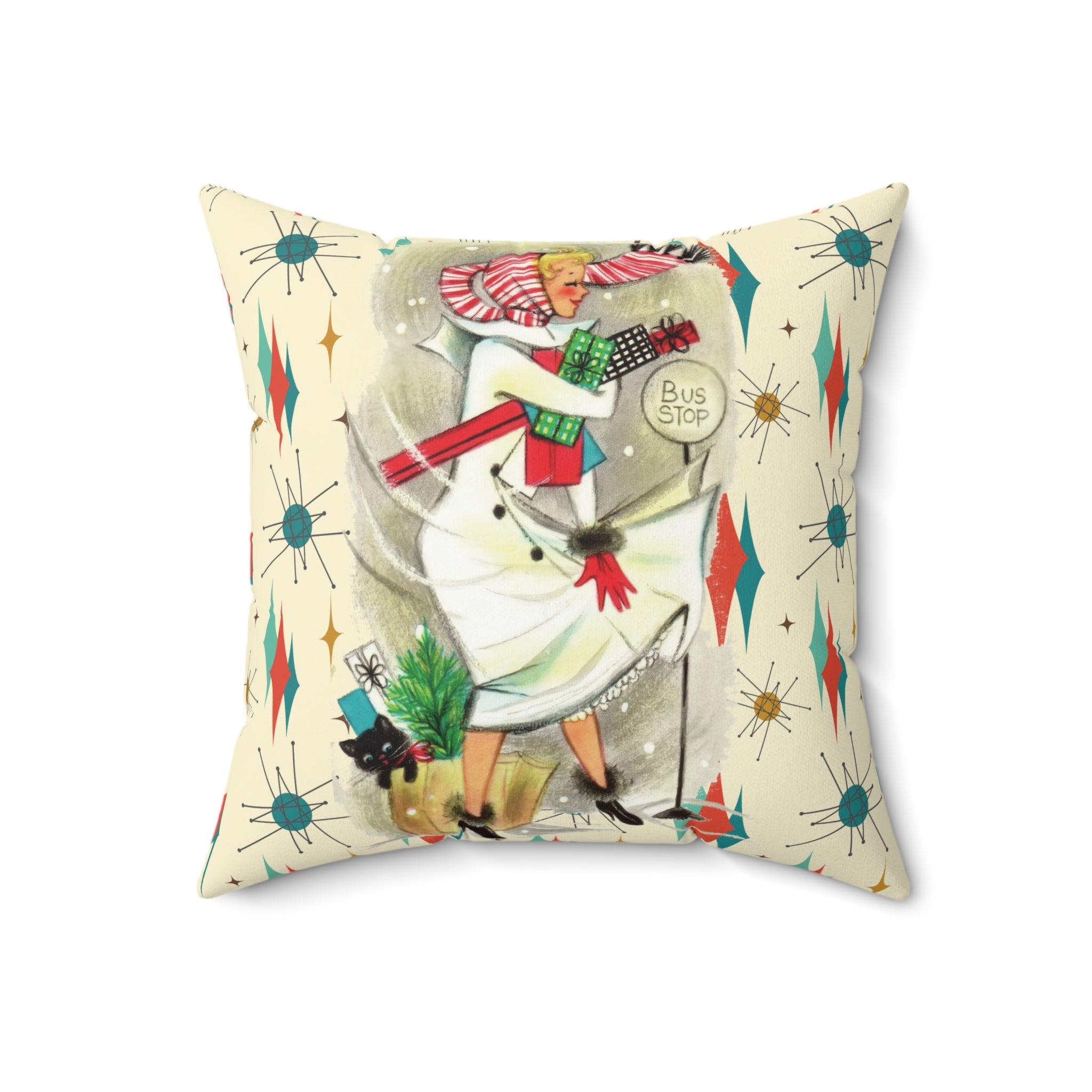 Kate McEnroe New York Franciscan Starburst Retro Vintage Kitsch Christmas Pillow, Mid Century Modern Holiday Throw CushionThrow Pillows10325348134576474992