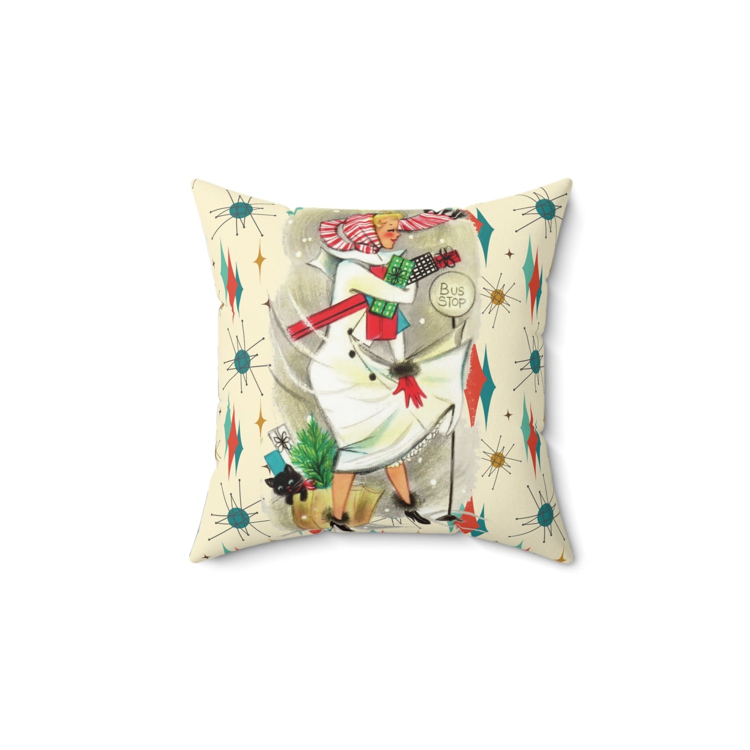Kate McEnroe New York Franciscan Starburst Retro Vintage Kitsch Christmas Pillow, Mid Century Modern Holiday Throw CushionThrow Pillows33275795545009572431