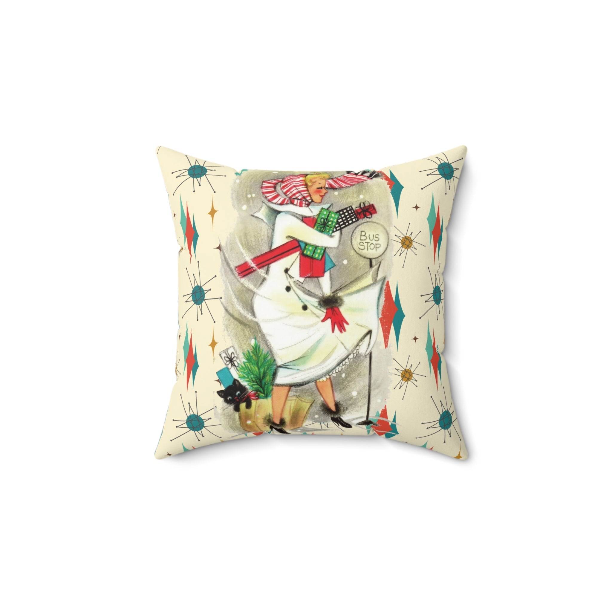 Kate McEnroe New York Franciscan Starburst Retro Vintage Kitsch Christmas Pillow, Mid Century Modern Holiday Throw CushionThrow Pillows33275795545009572431