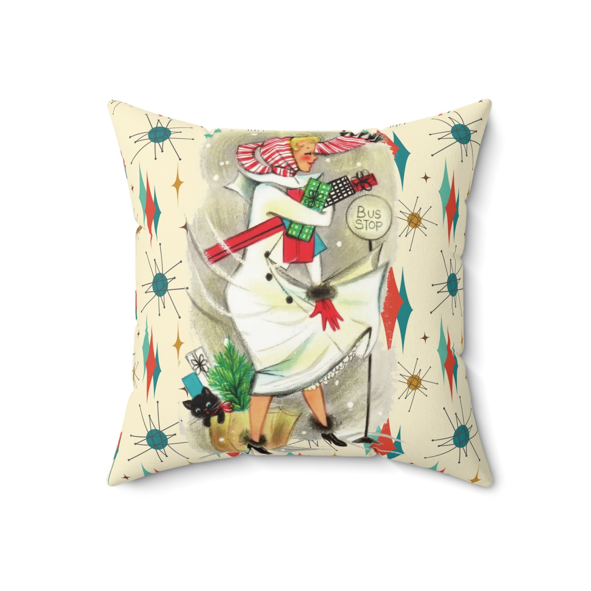 Kate McEnroe New York Franciscan Starburst Retro Vintage Kitsch Christmas Pillow, Mid Century Modern Holiday Throw CushionThrow Pillows33275795545009572431