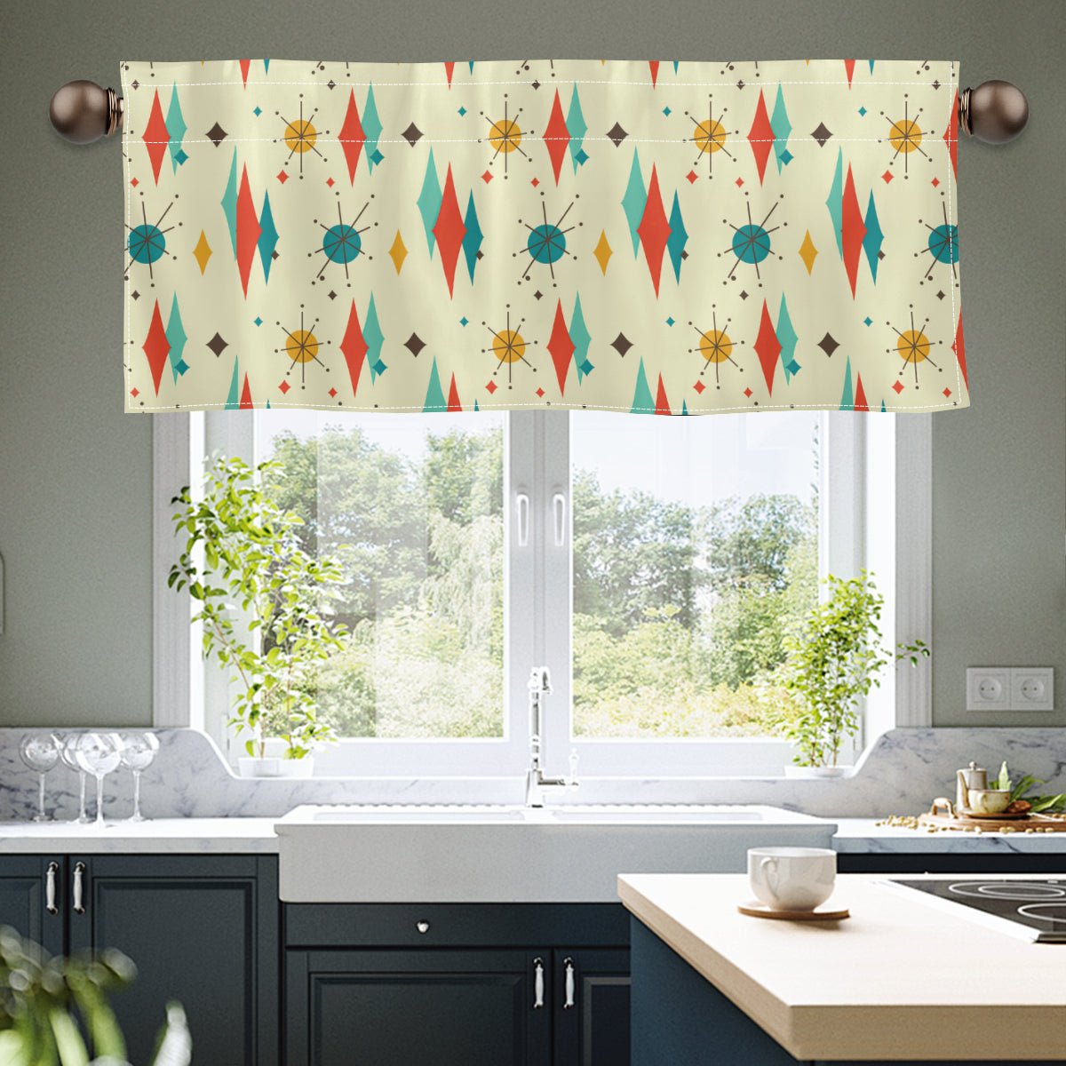 Franciscan Starburst Valance, Mid Century Modern Teal, Orange, Cream K ...