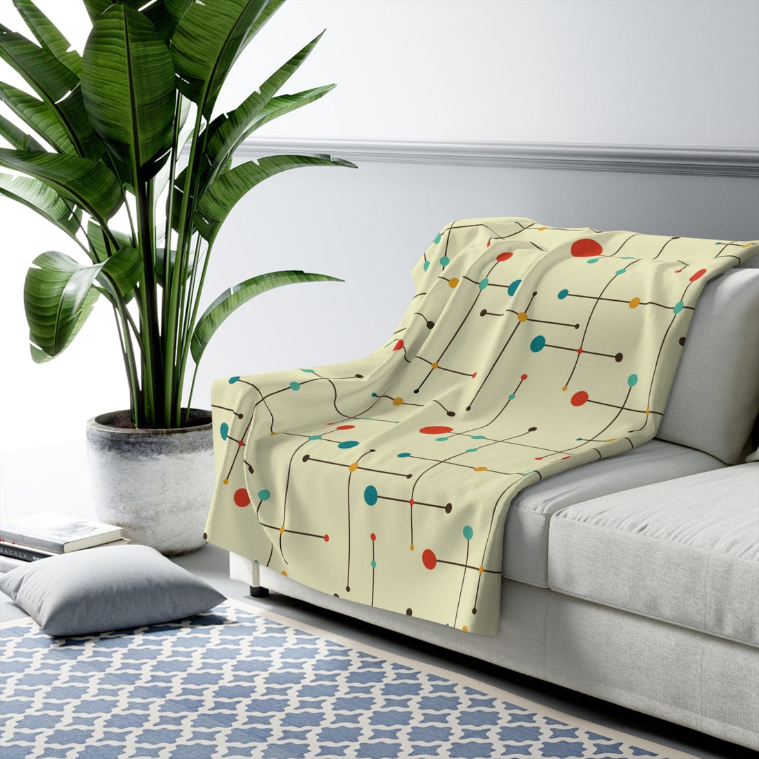 Printify Geometric Starburst Mid Century Modern Blanket - Retro Sherpa Fleece Home Decor 50&quot; × 60&quot; 21230665531591647872