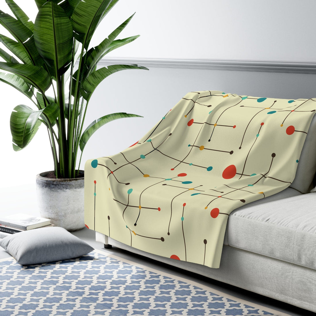Printify Geometric Starburst Mid Century Modern Blanket - Retro Sherpa Fleece Home Decor 60&quot; × 80&quot; 84027579635213549285